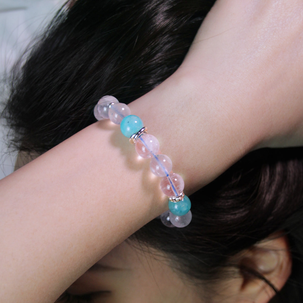 Serene Tides | Amazonite x White Phantom Quartz | Crystal Bracelet