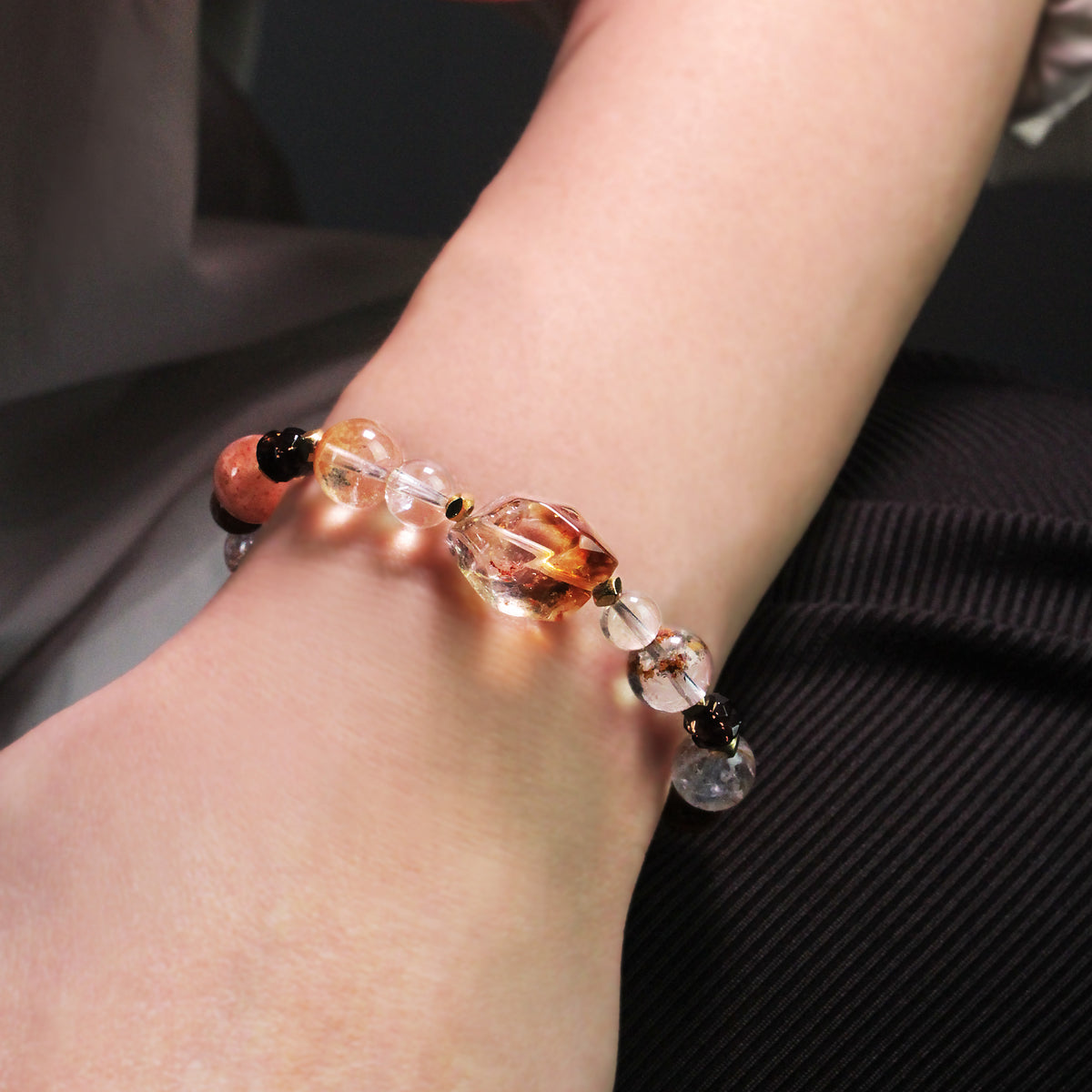 Golden Seasons | Citrine, Peach Moonstone, Rutilated Quartz, Phantom Quartz & Tiger’s Eye | Crystal Bracelet