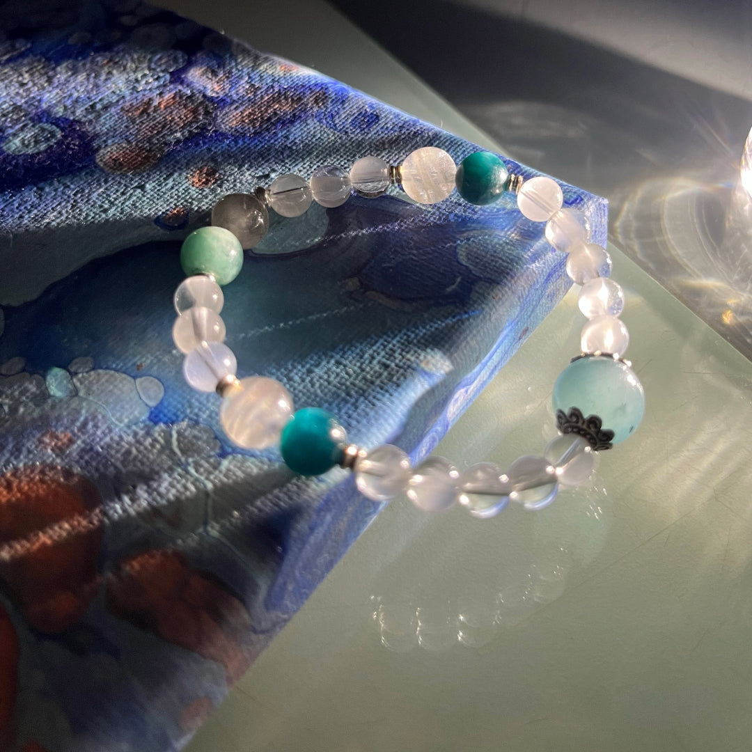 Ocean Whisper | Blue Apatite, Labradorite, White Phantom Quartz, Aquamarine | Crystal Bracelet