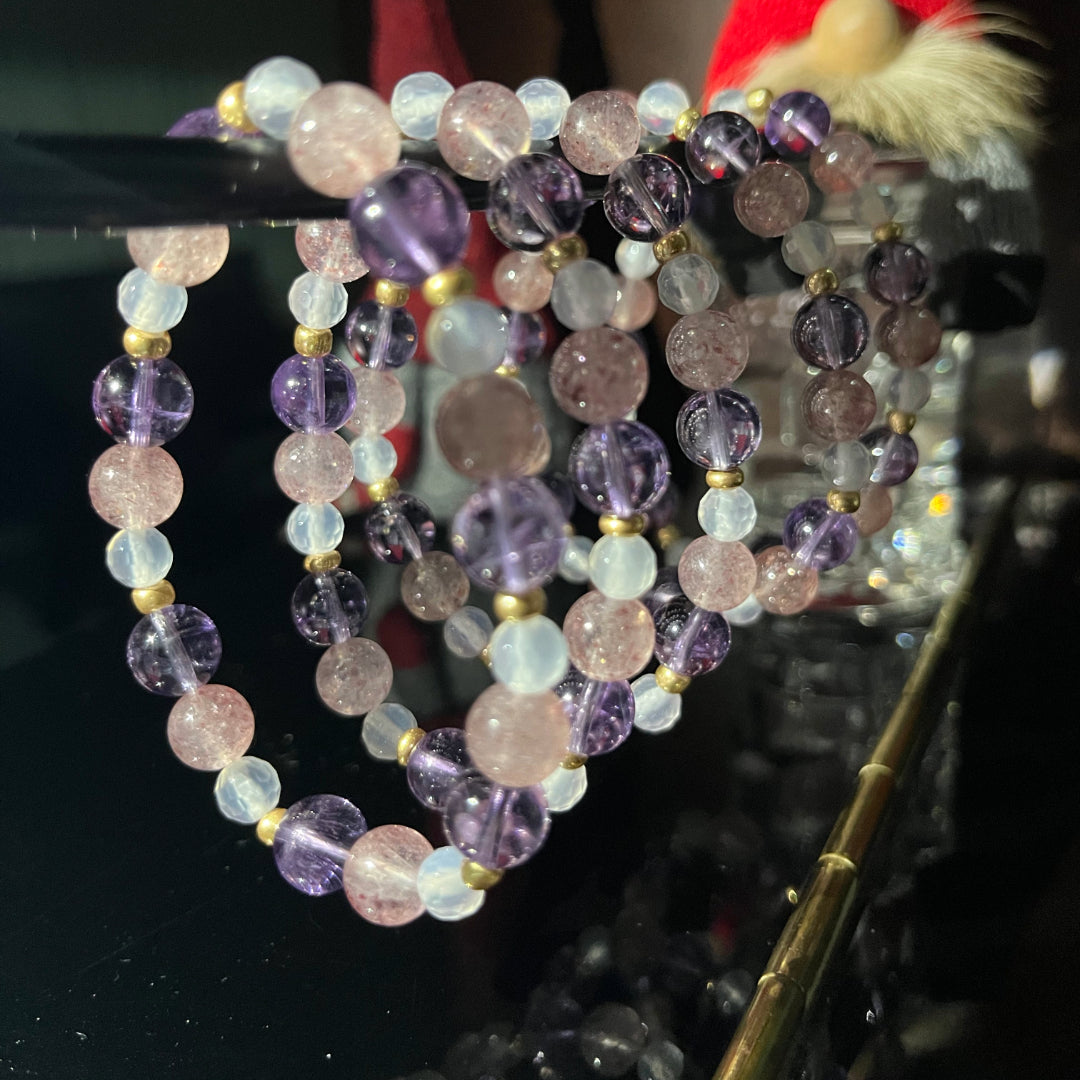 Lavender Blush | Amethyst, Strawberry Quartz, White Quartz | Crystal Bracelet