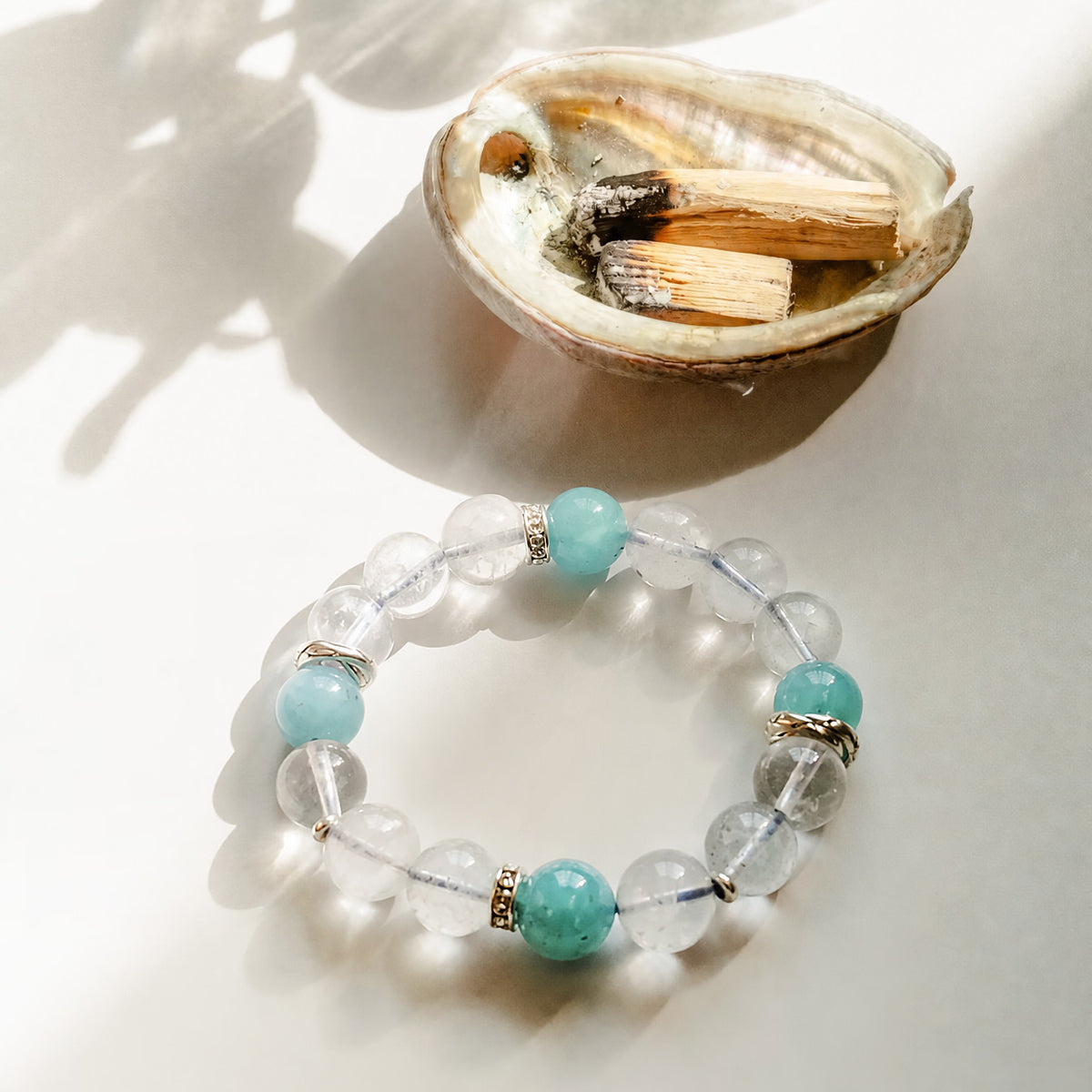 Serene Tides | Amazonite x White Phantom Quartz | Crystal Bracelet