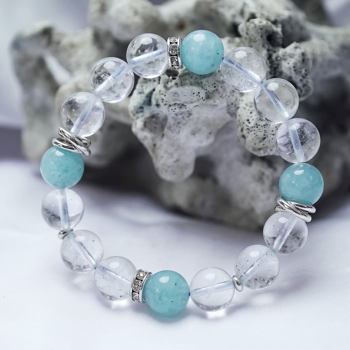 Serene Tides | Amazonite x White Phantom Quartz | Crystal Bracelet