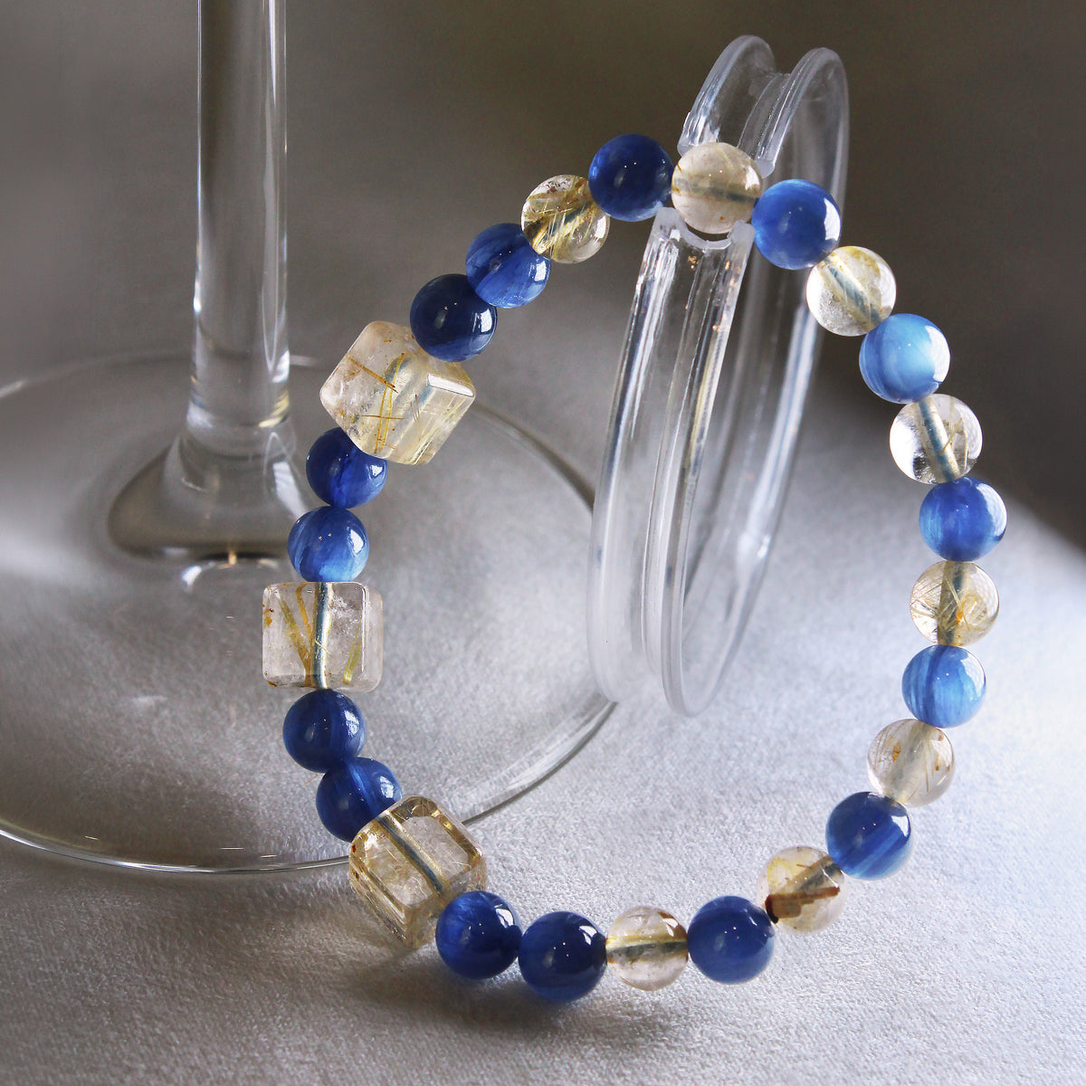 Kyanite & Golden Rutilated Quartz Bracelet | Natural Crystal Blue Bracelet