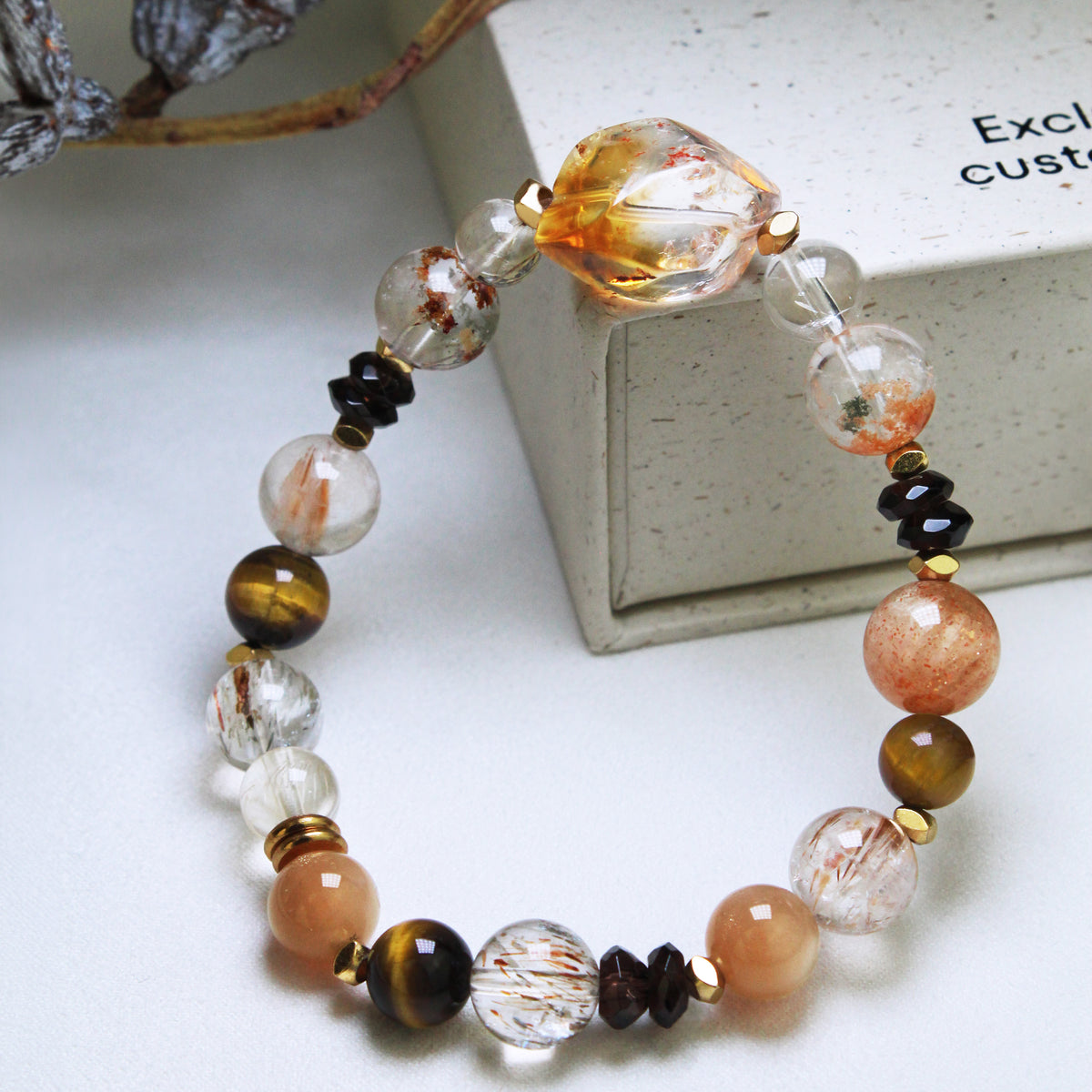 Golden Seasons | Citrine, Peach Moonstone, Rutilated Quartz, Phantom Quartz & Tiger’s Eye | Crystal Bracelet
