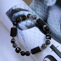 Into the Deep | Black Tourmaline × Obsidian × Blue Flash Larvikite  | Couple Crystal Bracelet