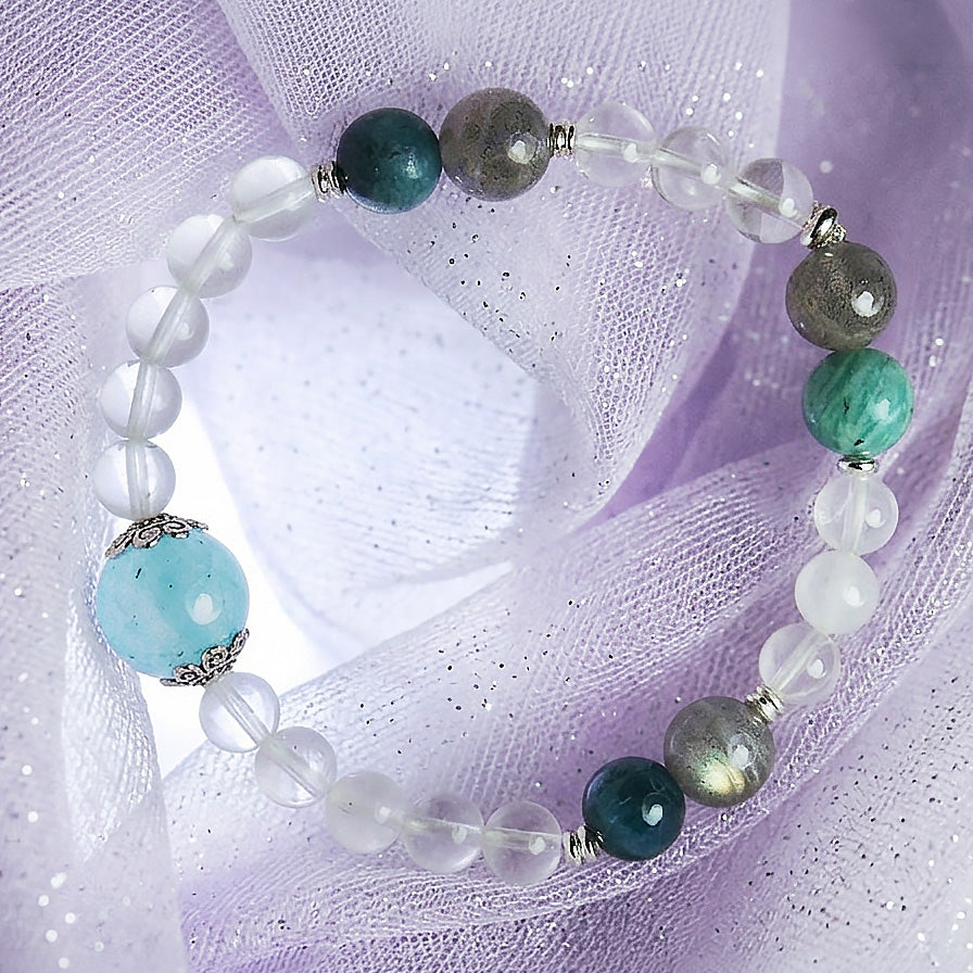 Ocean Whisper | Blue Apatite, Labradorite, White Phantom Quartz, Aquamarine | Crystal Bracelet