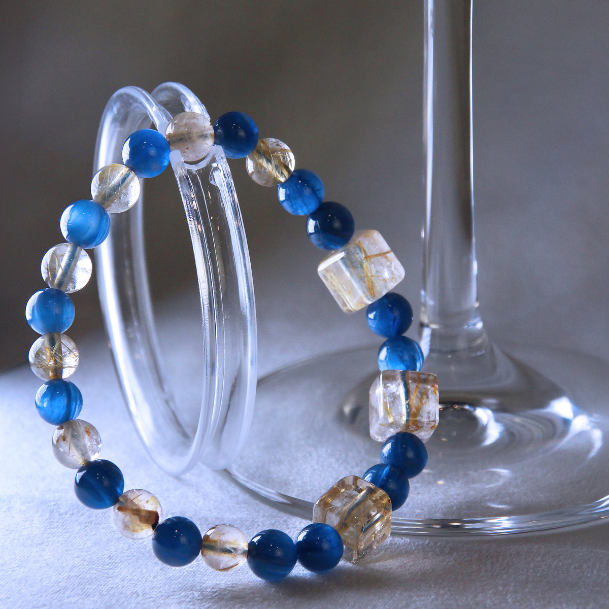 JHUMEN Kyanite Golden Rutilated Quartz crystal bracelet