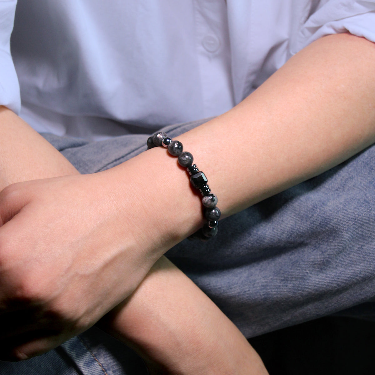 JHUMEN Larvikite Obsidian Hematite crystal bracelet couple bracelet