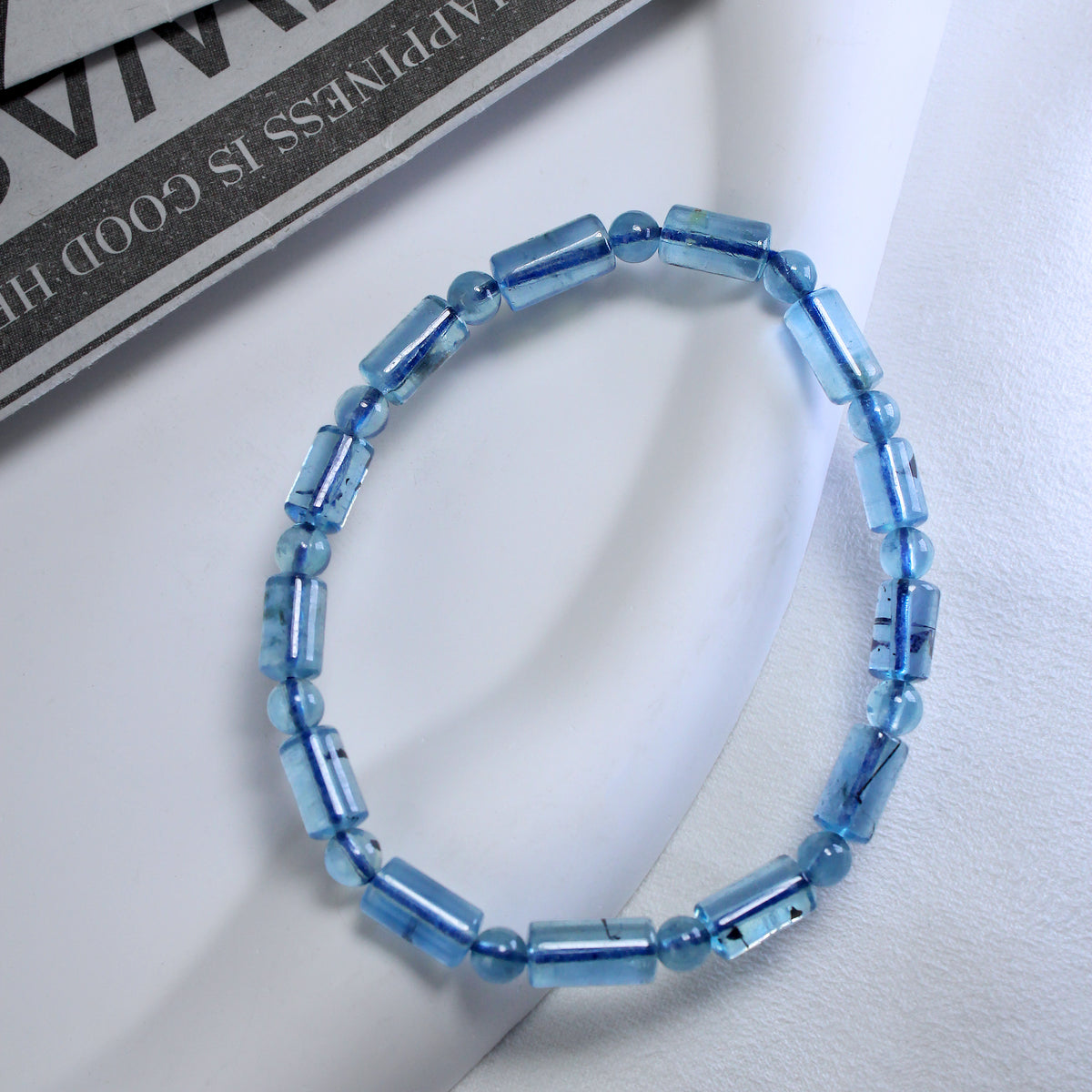 JHUMEN Natural Aquamarine Tube Beads Aqua Gemstone bracelet