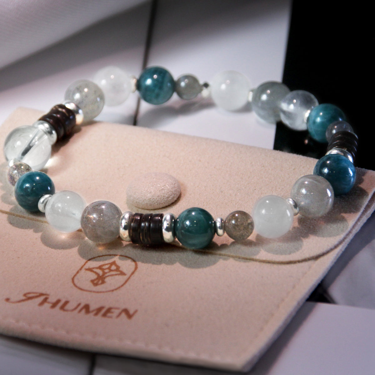 Jhumen Blue Apatite Labradorite clear quartz bracelet coconut shell natural beaded bracelet