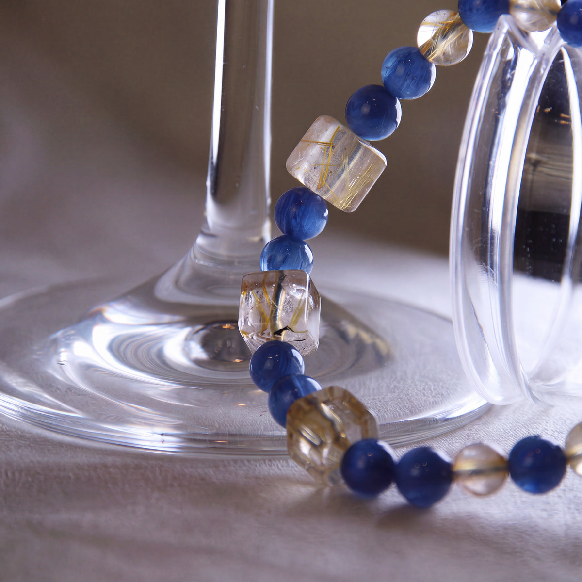 Jhumen Kyanite Golden Rutilated Quartz bracelet natural gemstone bracelet