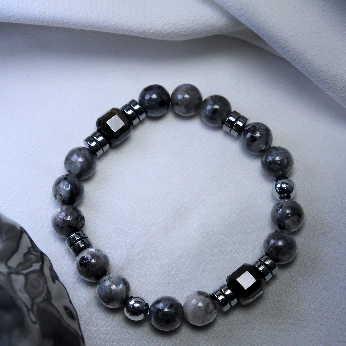 Jhumen Larvikite Obsidian Hematite crystal bracelet couple bracelet
