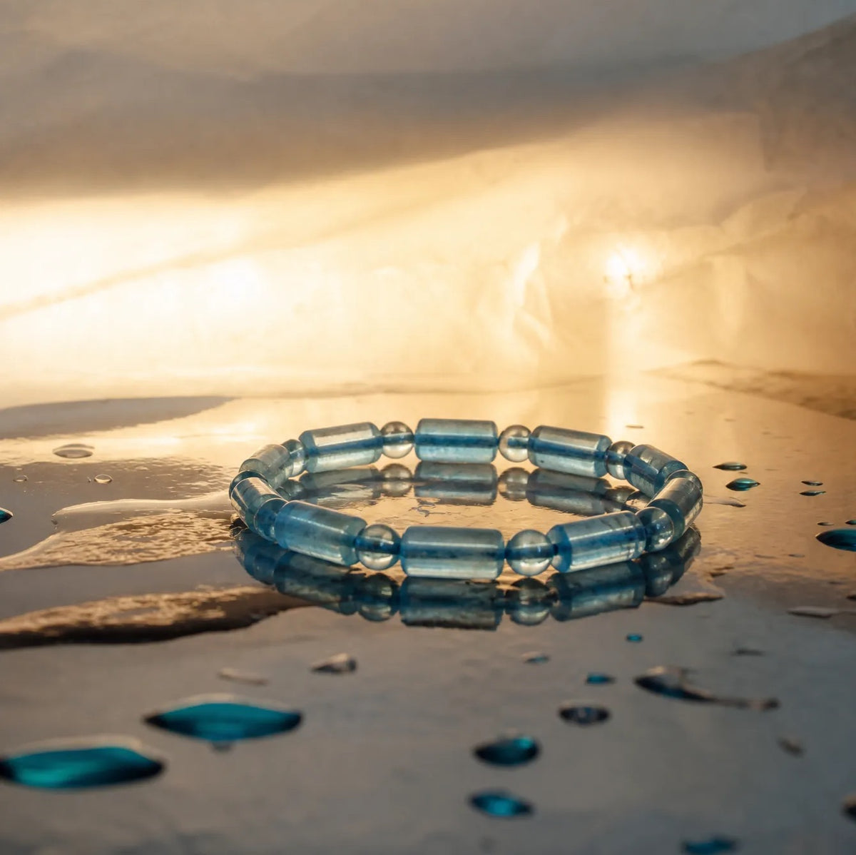 Jhumen Natural Aquamarine Tube Beads Aqua Gemstone bracelet