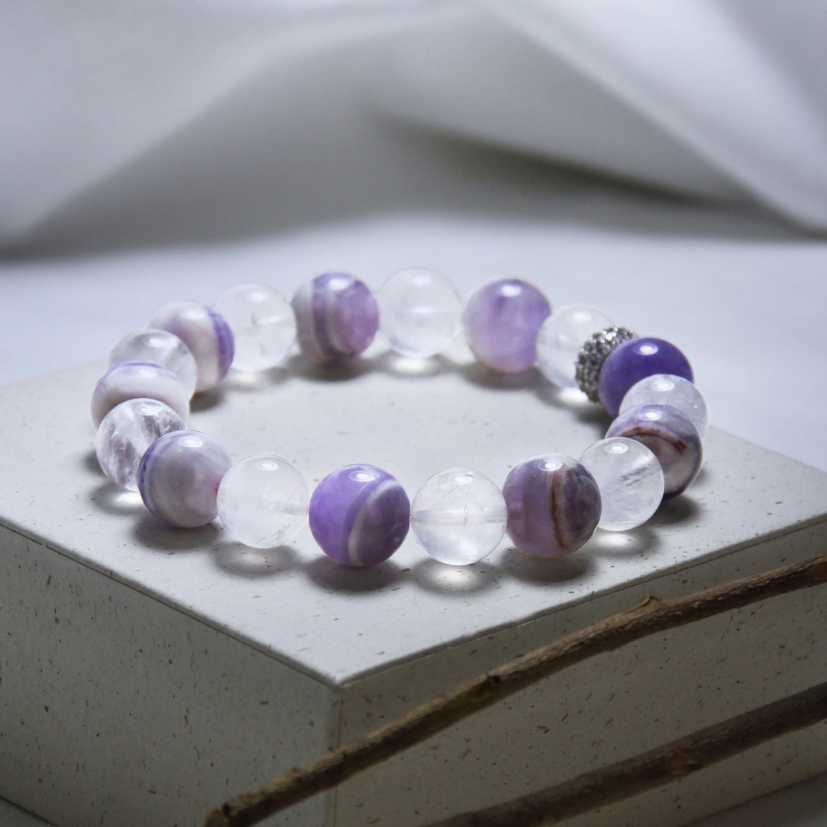 Jhumen white phantom quartz amethyst bracelet