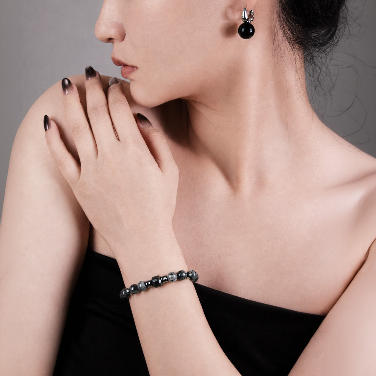 jhumen Larvikite Obsidian Hematite crystal bracelet couple bracelet