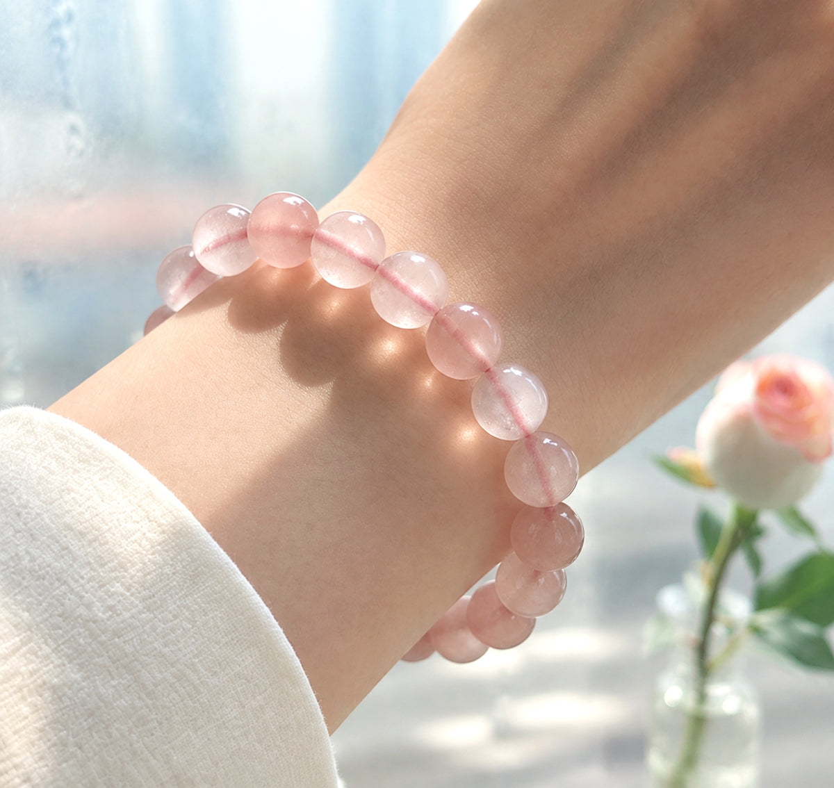 jhumen Rose Quartz Bracelet natural beaded bracelet