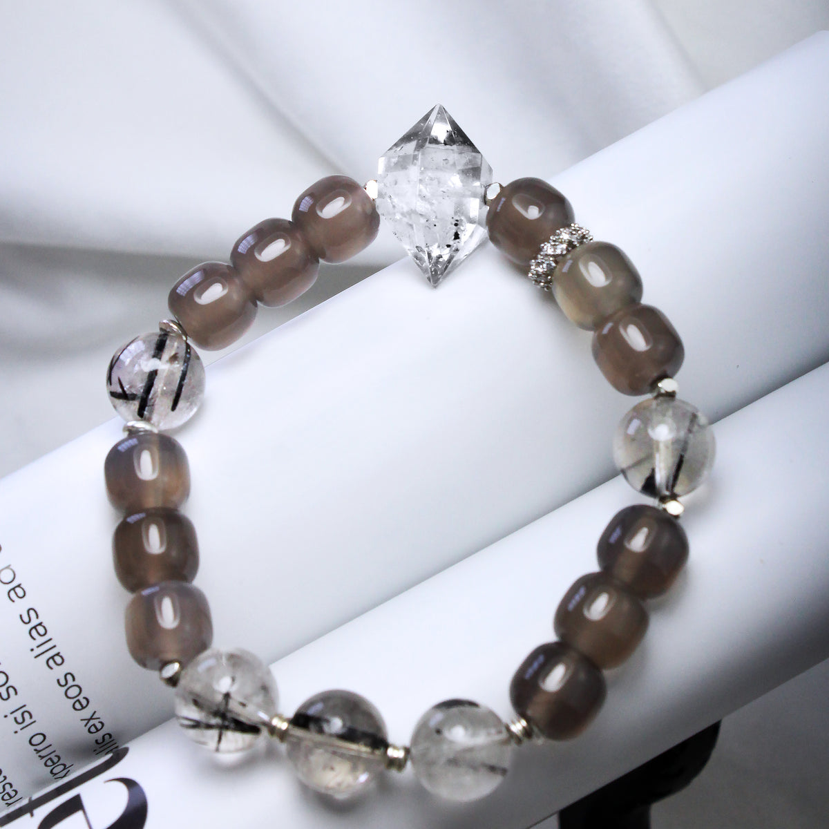 jhumen cyrstal bracelet Phantom Quartz Gray Chalcedony Black Rutilated Quartz beaded bracelet